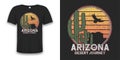Arizona t-shirt design with cactus, eagle and rock mountains.